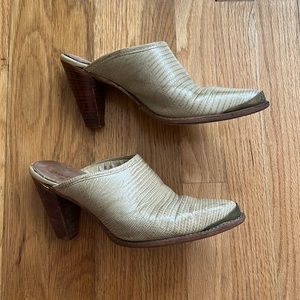 Vintage 70’s Zodiac Lizard Print Leather Mules with Heels size 8